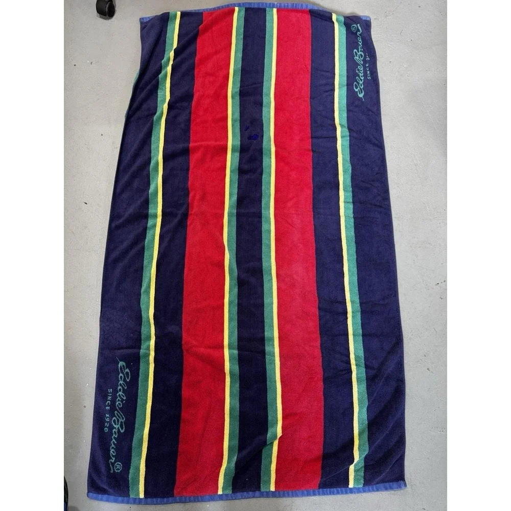 VTG 2 Eddie Bauer Beach Towels Sheet Nautical Stripes Towel READ